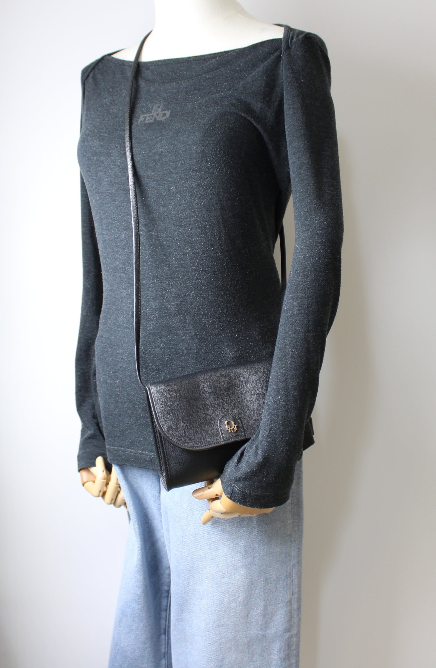 Christian Dior Black Honeycomb Leather Crossbody Bag