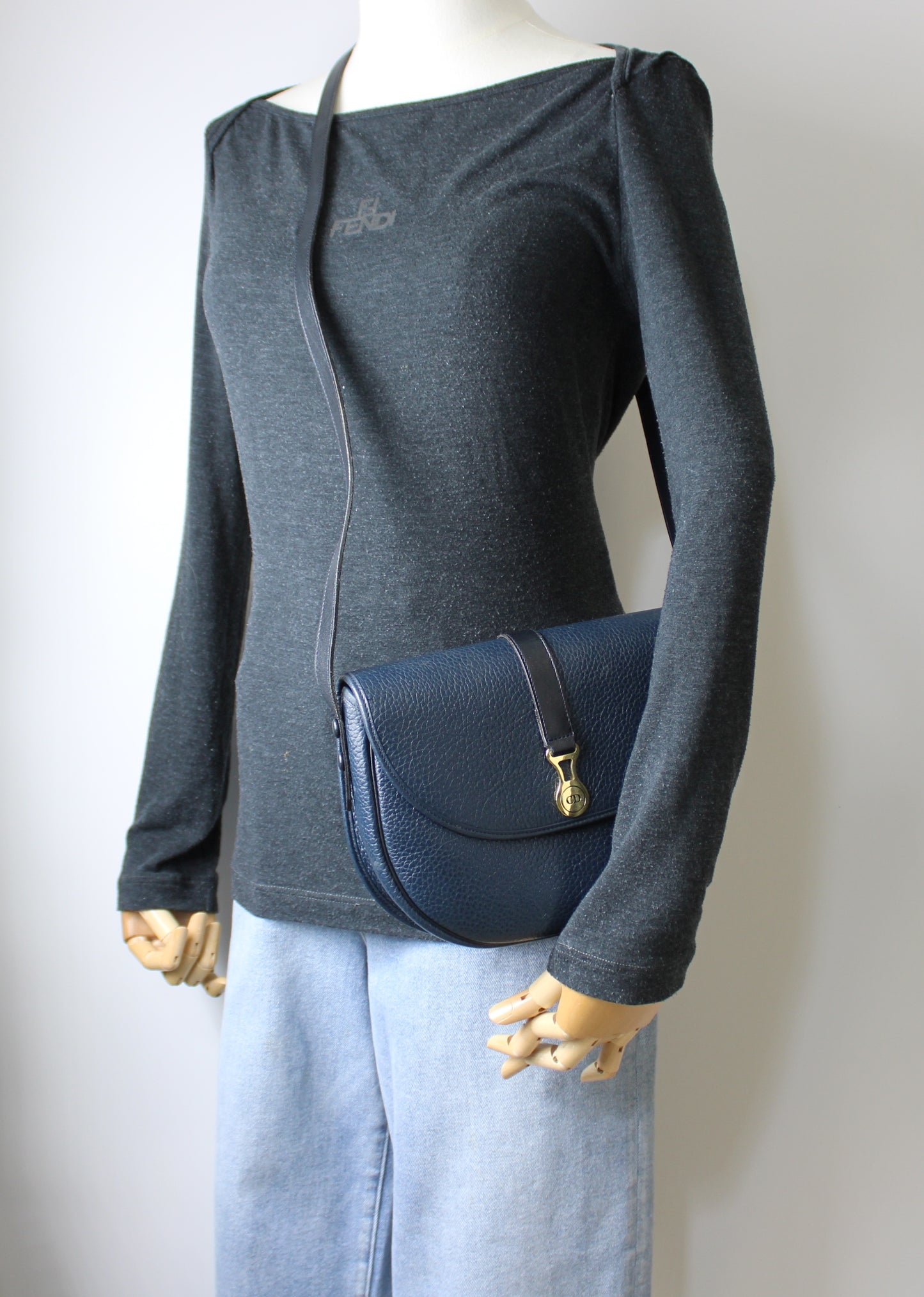 Christian Dior Dark Navy Leather CD Logo Crossbody Bag