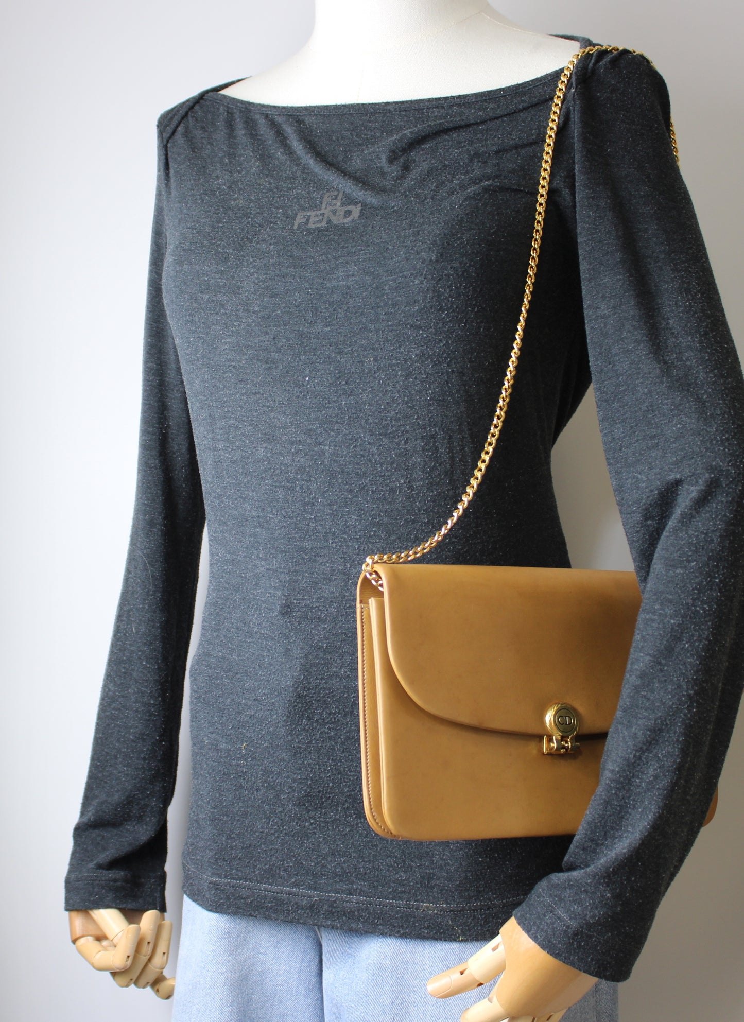 Dior Camel Brown Leather Chain Crossbody Bag