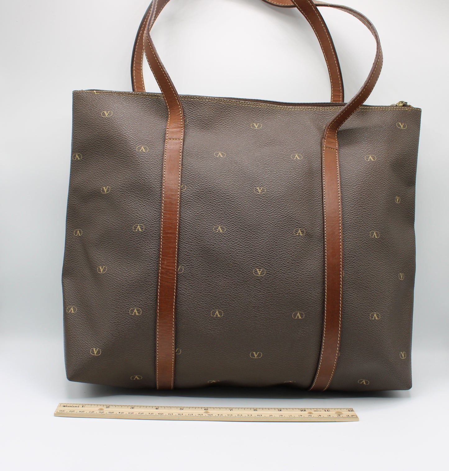 Valentino Garavani Brown Monogram Large Leather Tote Bag