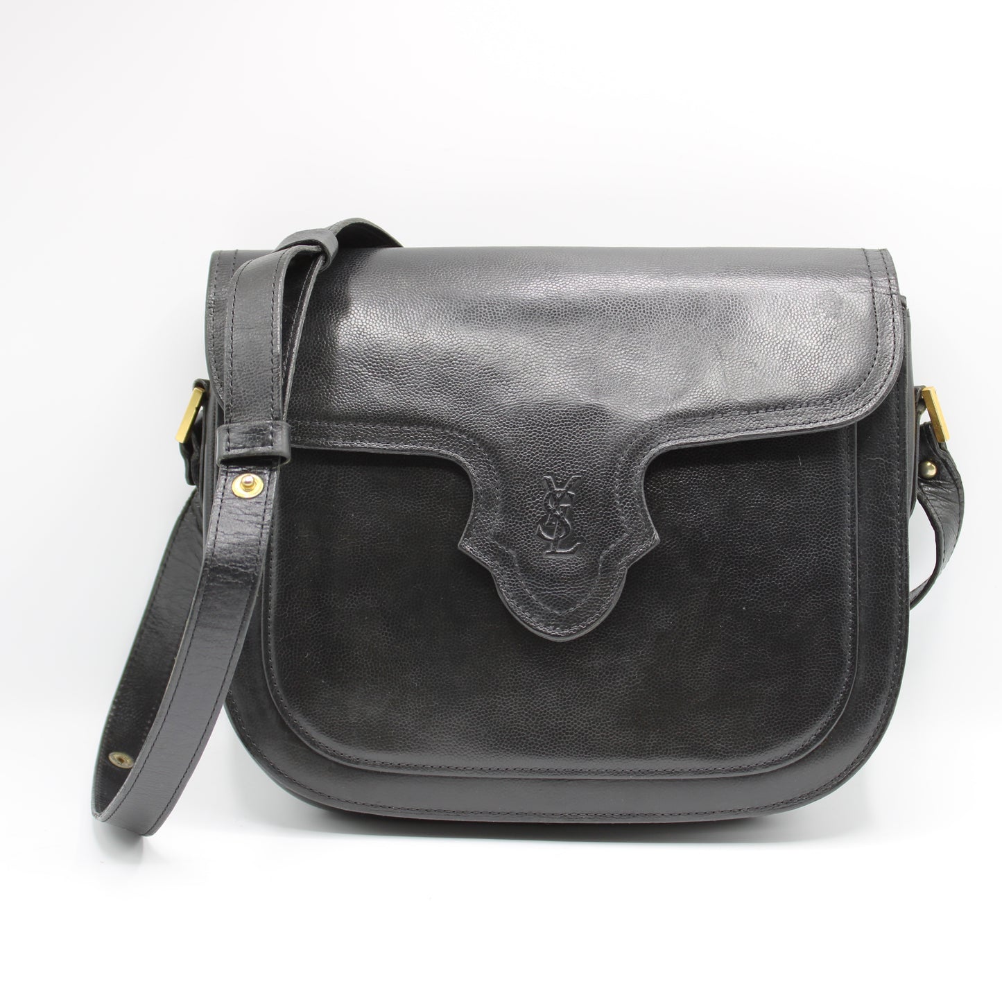 Yves Saint Laurent Black Leather Crossbody Bag Adjustable Strap