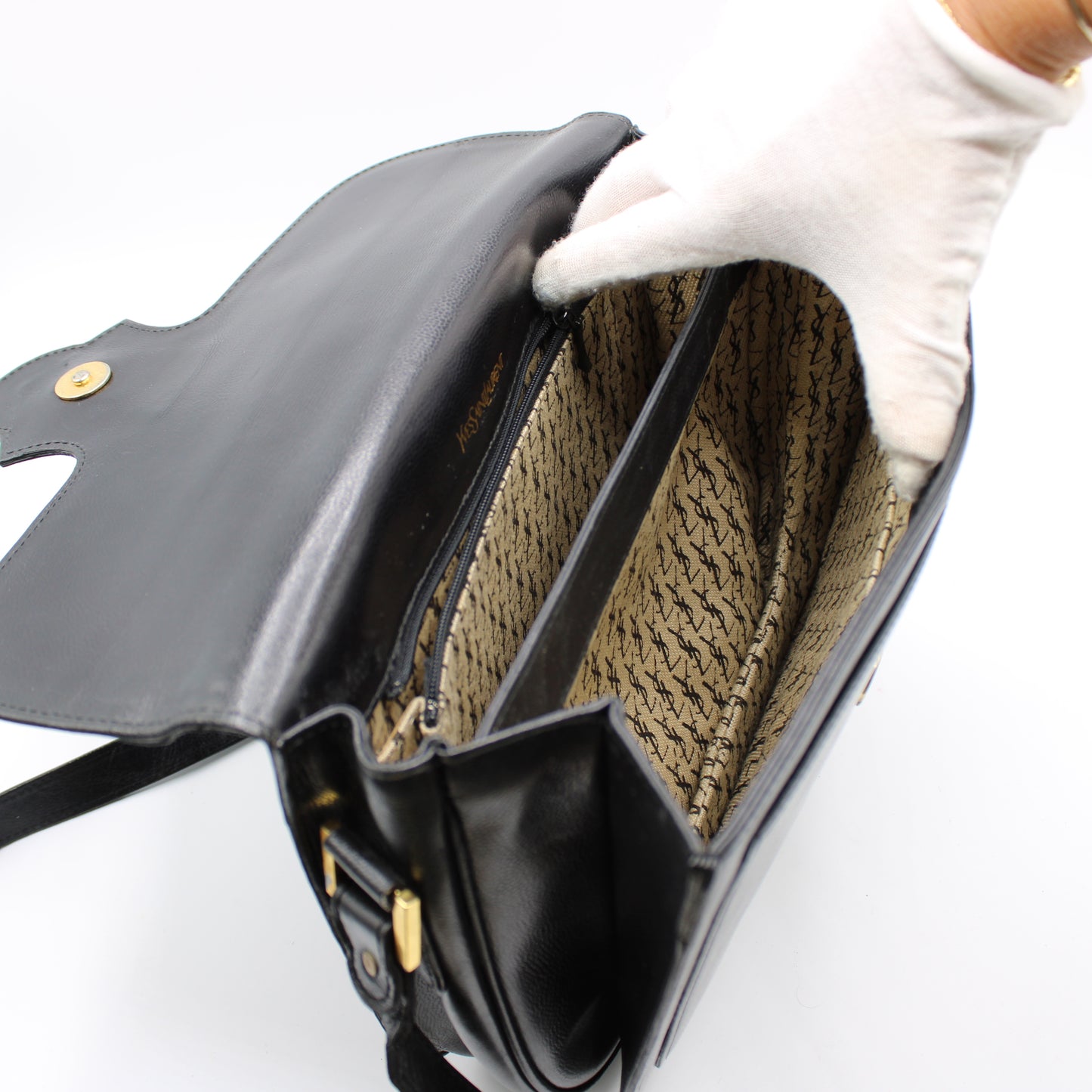 Yves Saint Laurent Black Leather Crossbody Bag Adjustable Strap