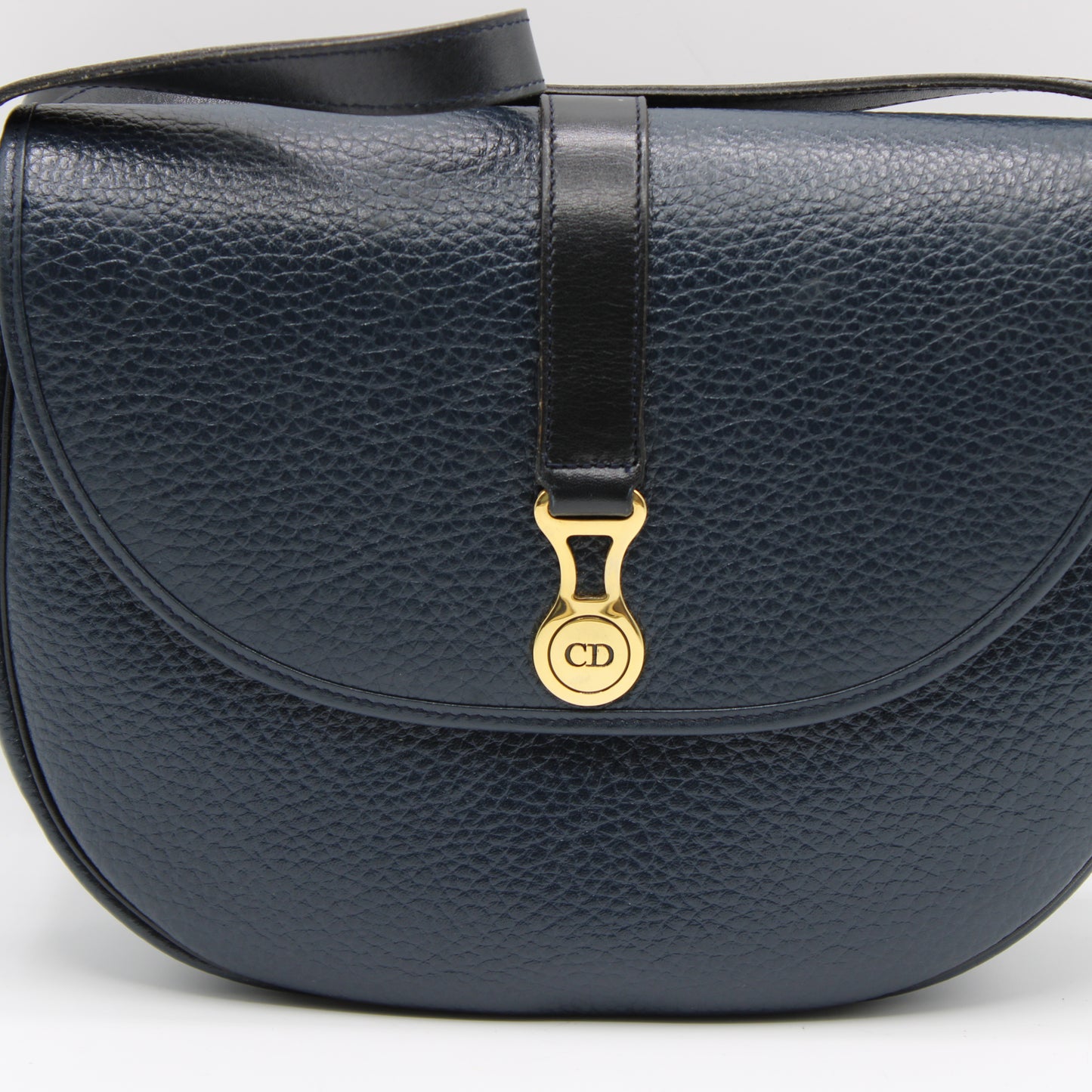 Christian Dior Dark Navy Leather CD Logo Crossbody Bag