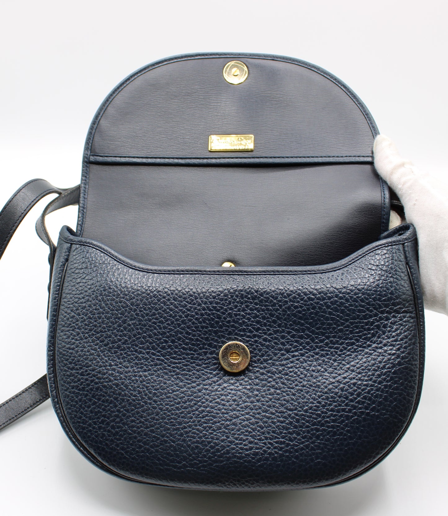 Christian Dior Dark Navy Leather CD Logo Crossbody Bag