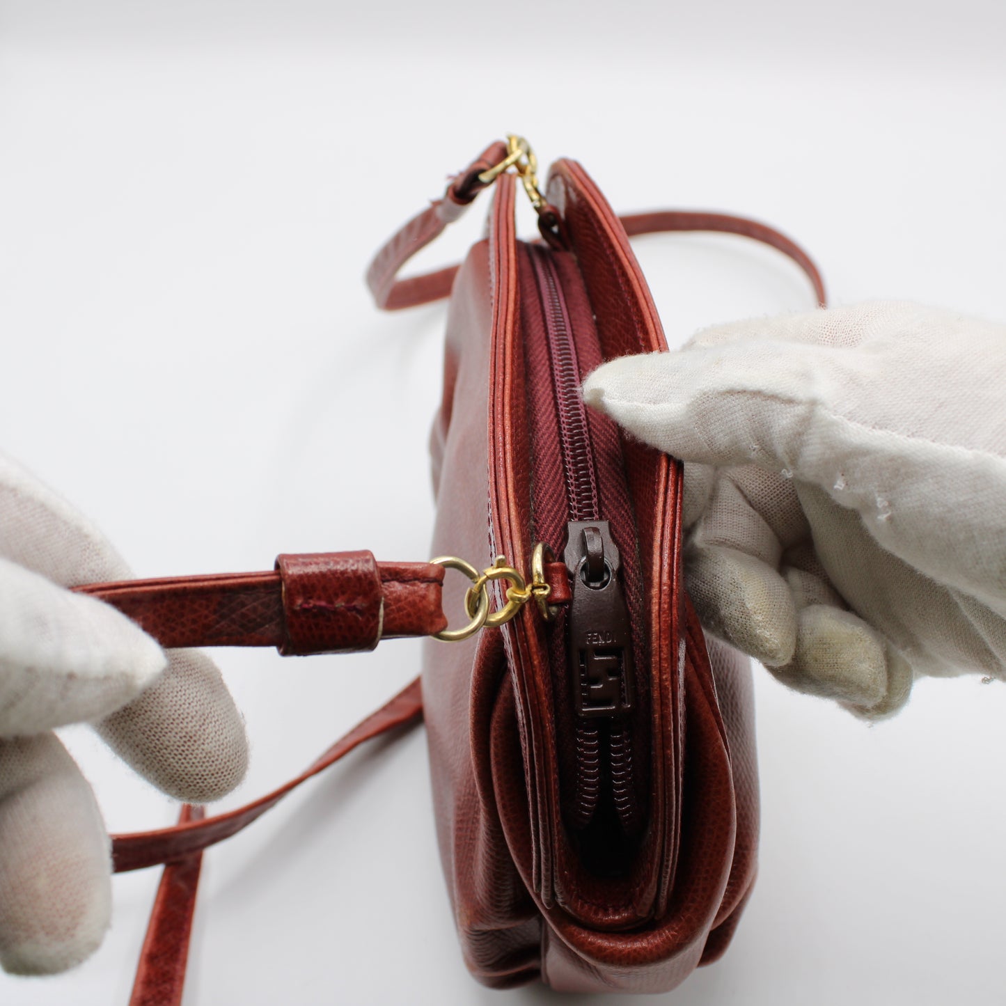 Fendi Burgundy Leather Crossbody Bag with Removable Strap