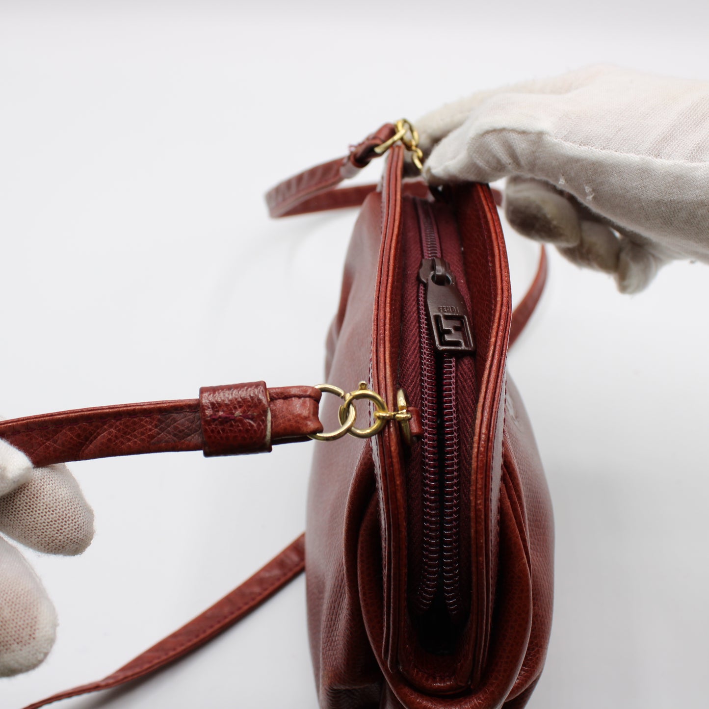 Fendi Burgundy Leather Crossbody Bag with Removable Strap