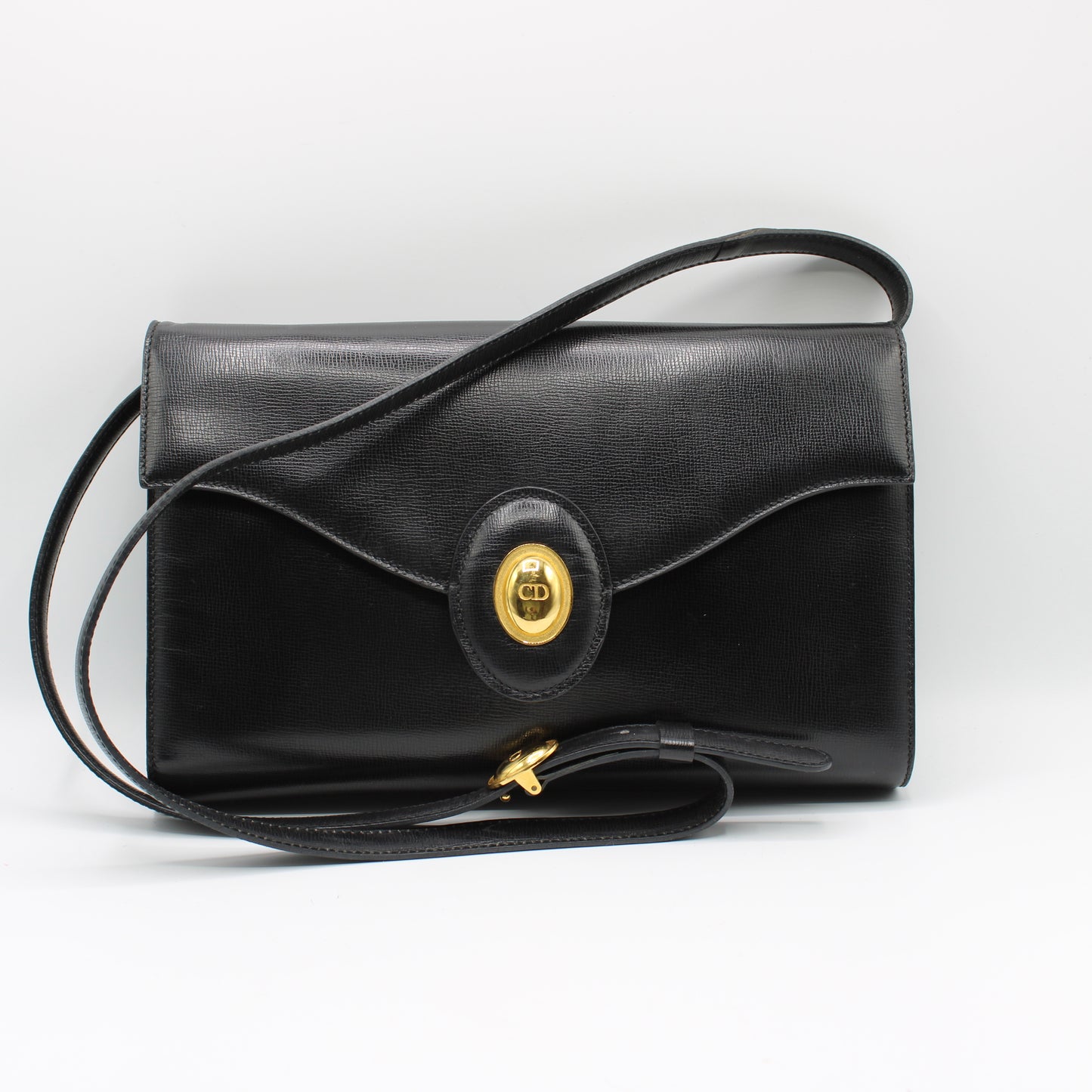 Christian Dior Black Leather Crossbody Bag Gold Logo
