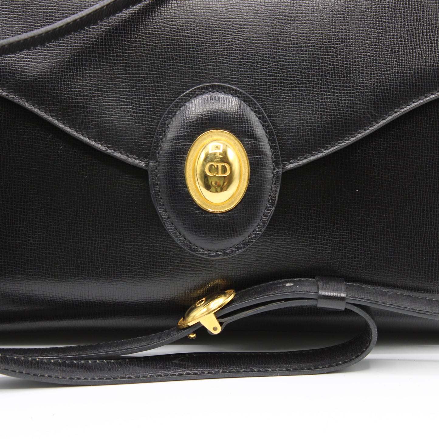 Christian Dior Black Leather Crossbody Bag Gold Logo
