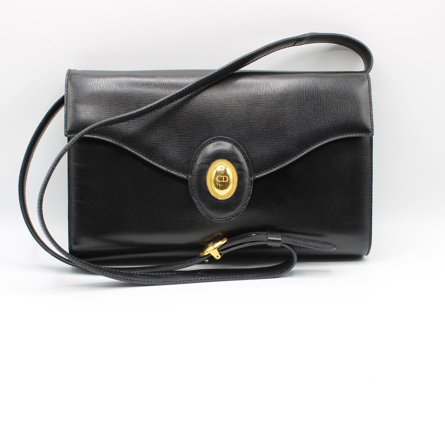 Christian Dior Black Leather Crossbody Bag Gold Logo