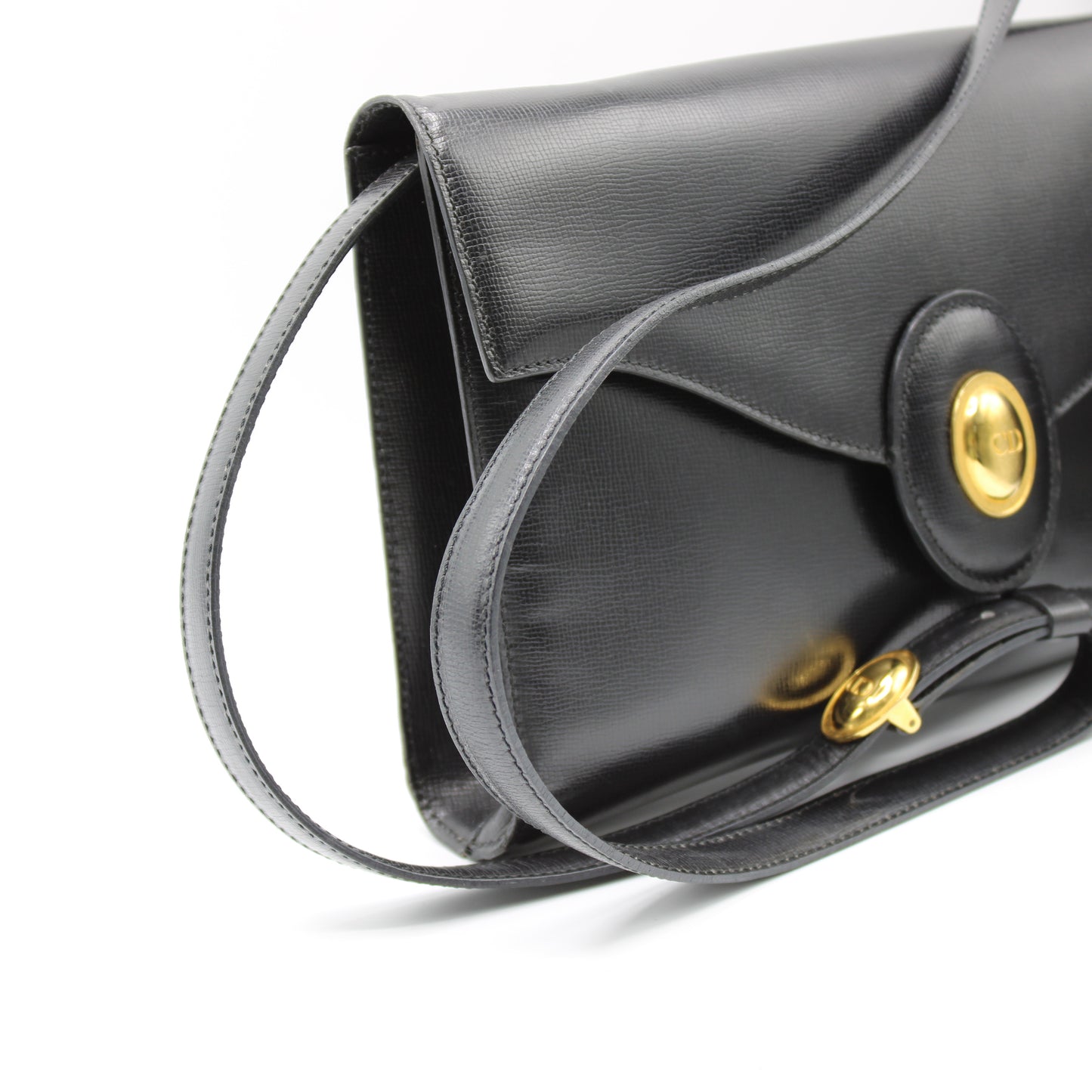 Christian Dior Black Leather Crossbody Bag Gold Logo