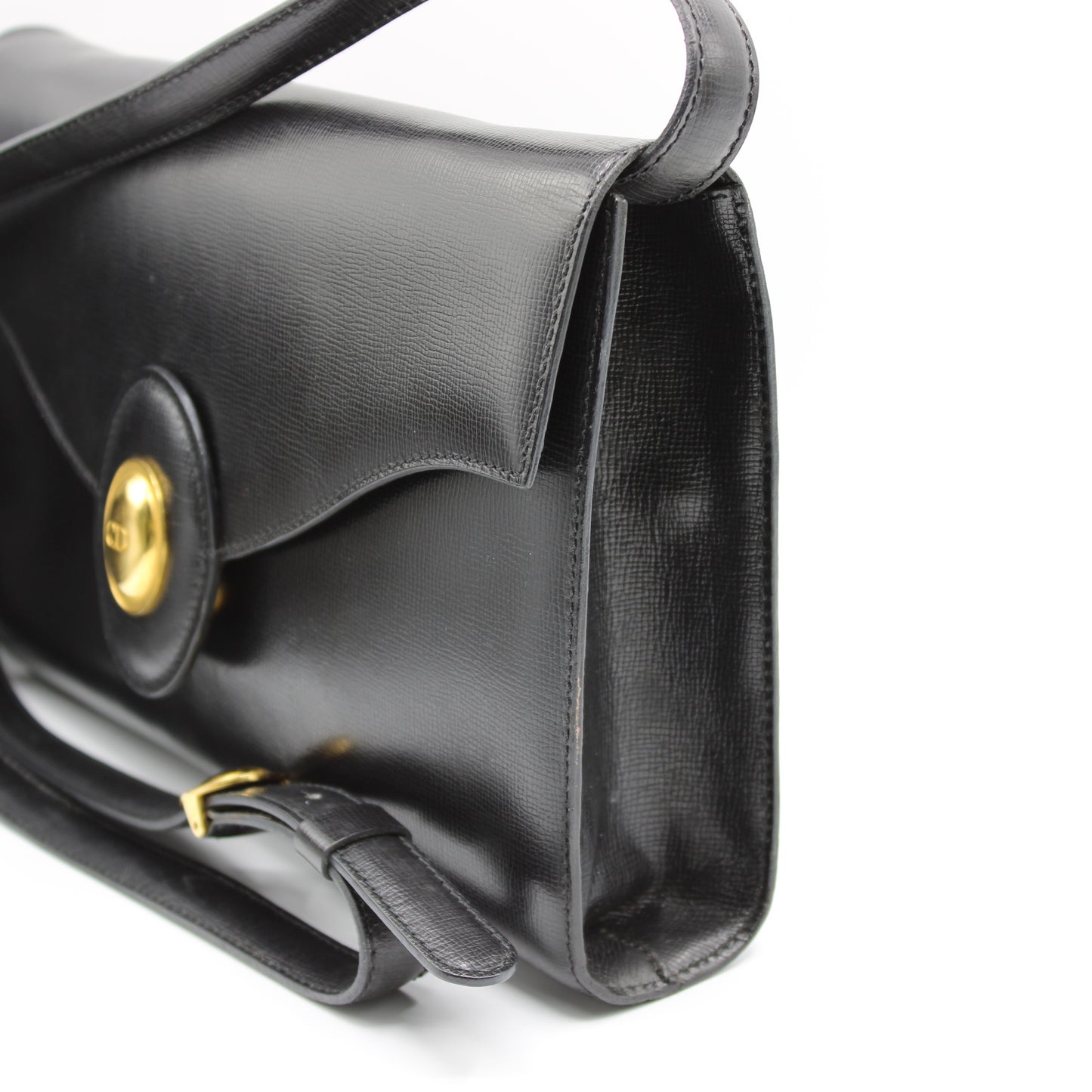 Christian Dior Black Leather Crossbody Bag Gold Logo