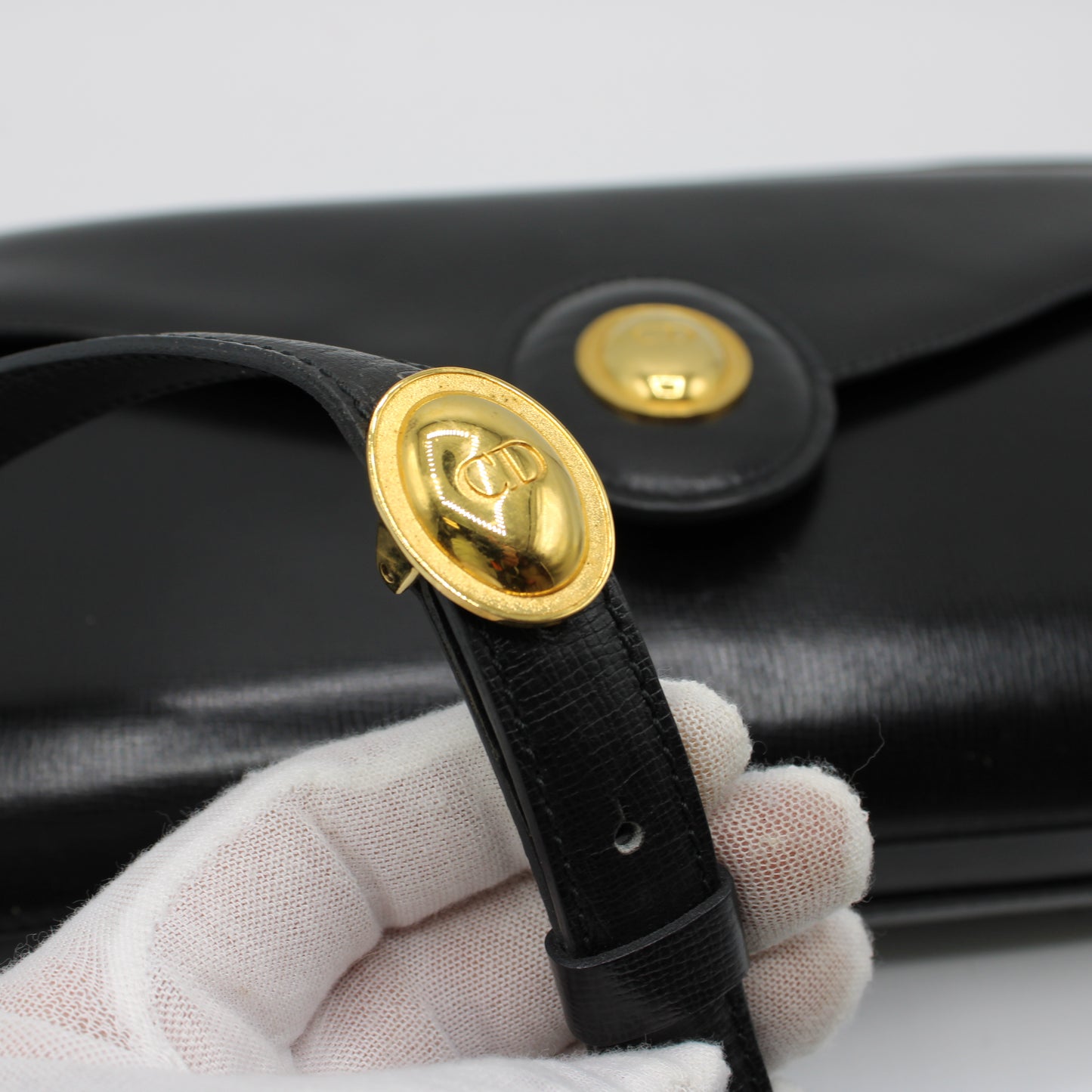 Christian Dior Black Leather Crossbody Bag Gold Logo