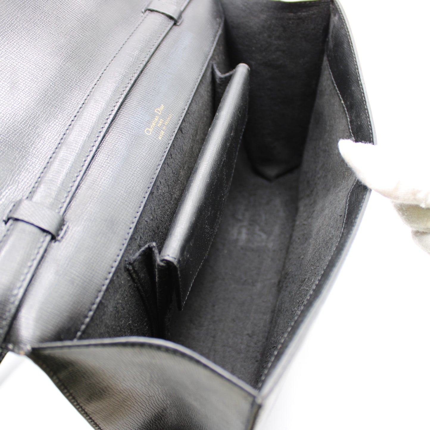 Christian Dior Black Leather Crossbody Bag Gold Logo
