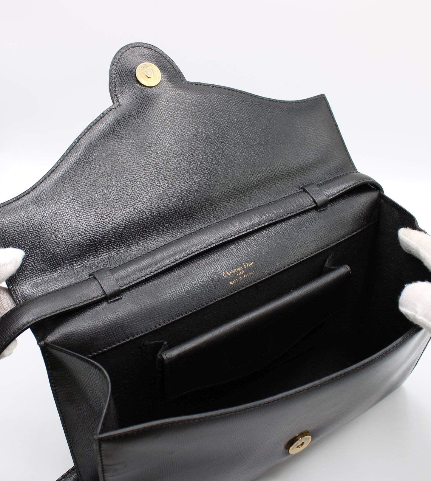 Christian Dior Black Leather Crossbody Bag Gold Logo
