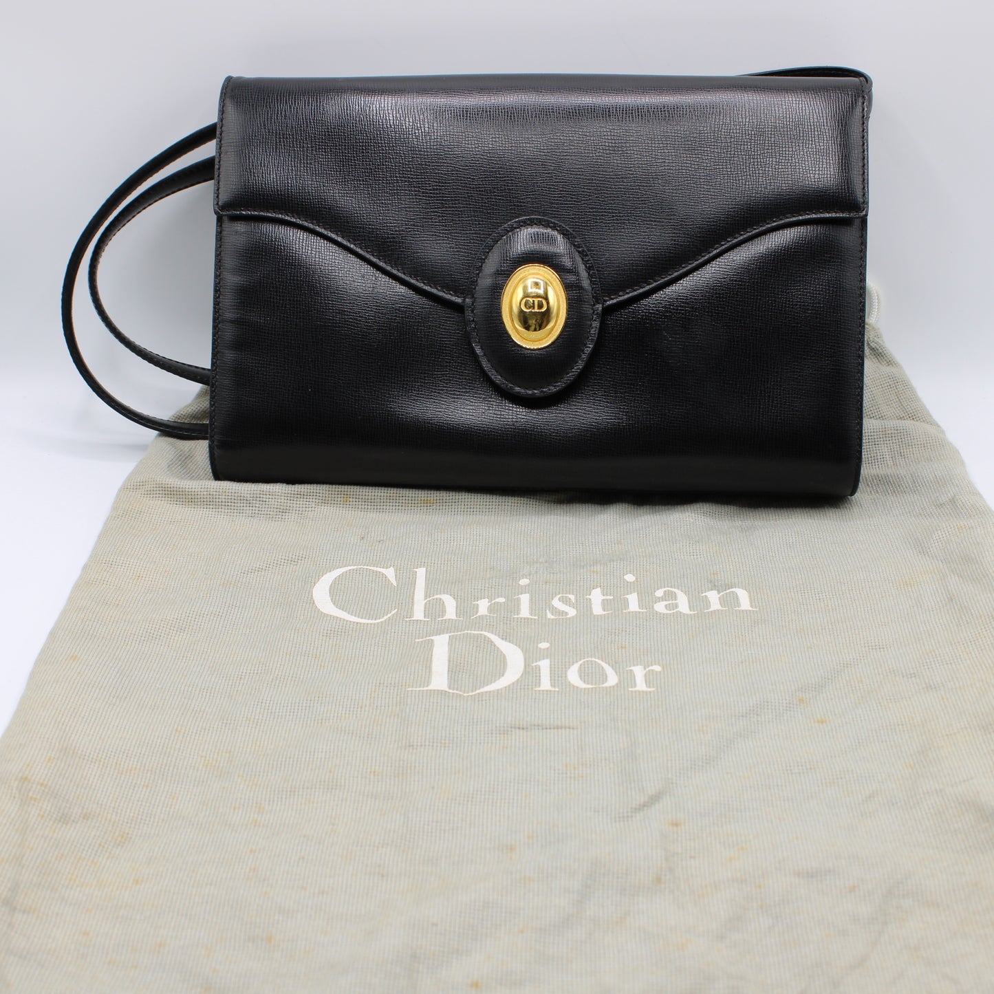 Christian Dior Black Leather Crossbody Bag Gold Logo