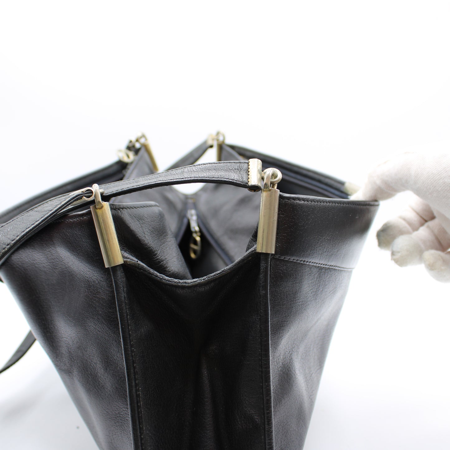 Christian Dior Black Leather Shoulder Bag with Gold-Tone Logo
