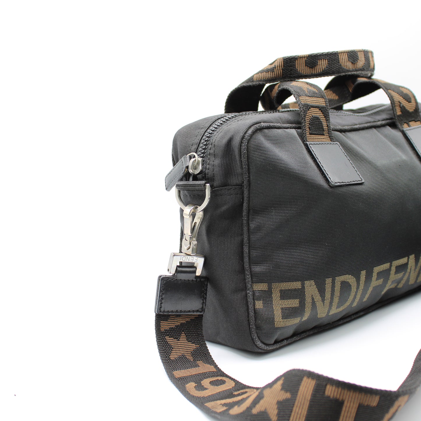 Fendi Black Canvas Leather Star Roma 2-Way Crossbody Bag