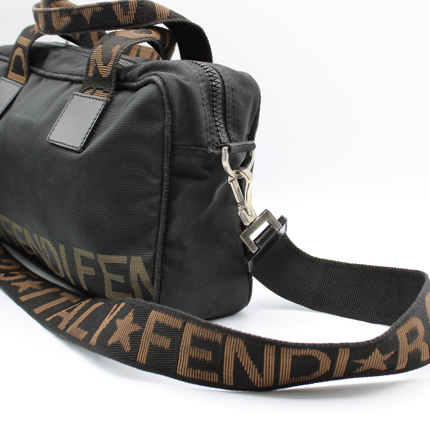 Fendi Black Canvas Leather Star Roma 2-Way Crossbody Bag