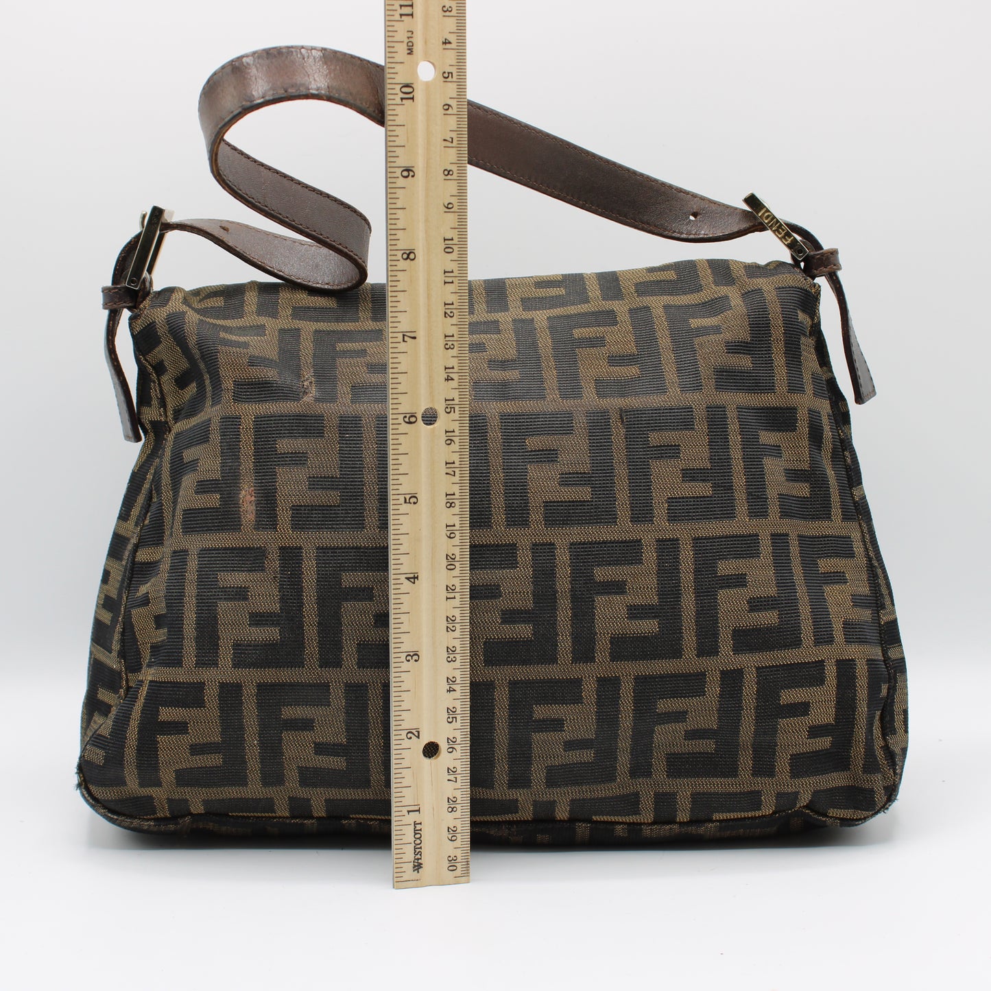 Fendi Brown Canvas Leather Zucca Mama Forever Baguette Hobo Bag
