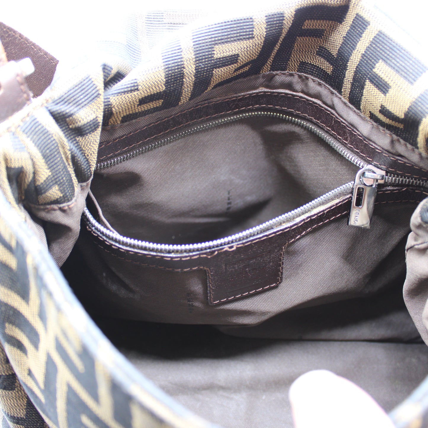 Fendi Brown Canvas Leather Zucca Mama Forever Baguette Hobo Bag