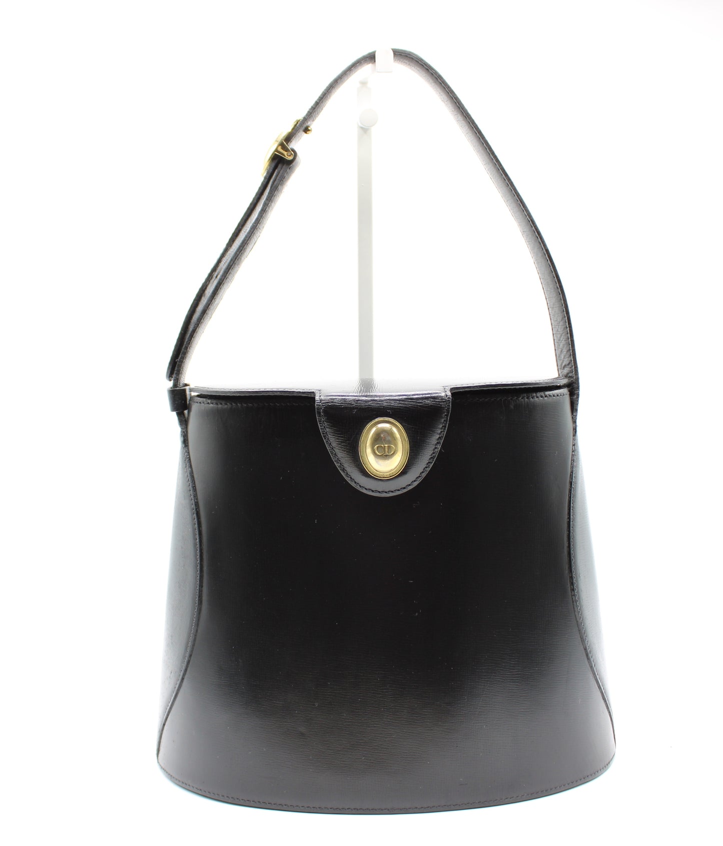 Christian Dior Gold Logo Accent Black Leather Handle Bag