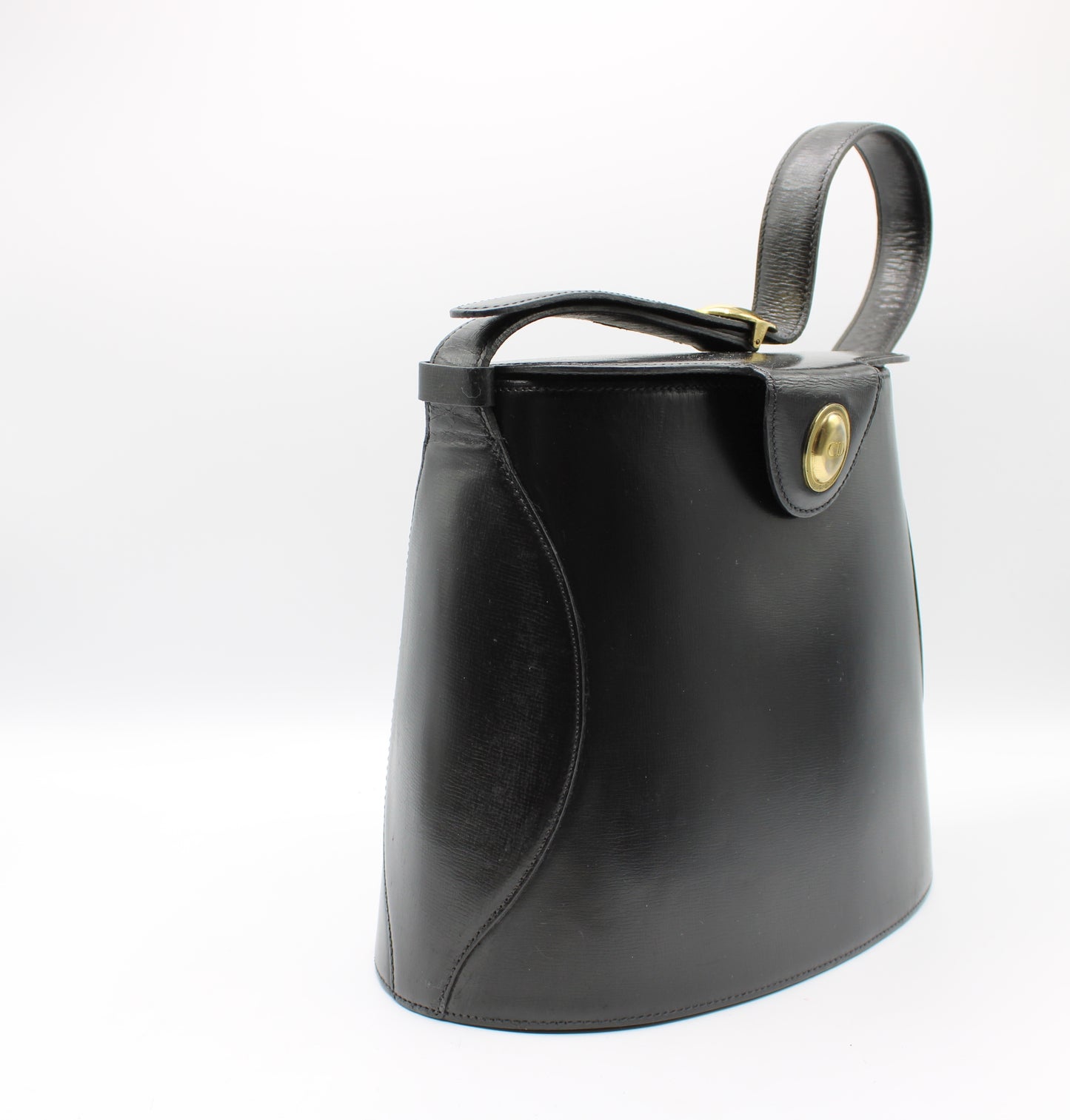 Christian Dior Gold Logo Accent Black Leather Handle Bag