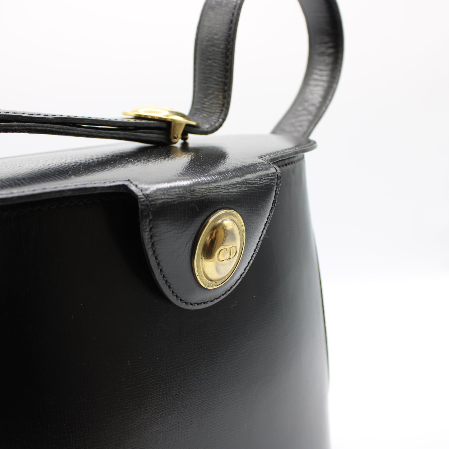 Christian Dior Gold Logo Accent Black Leather Handle Bag