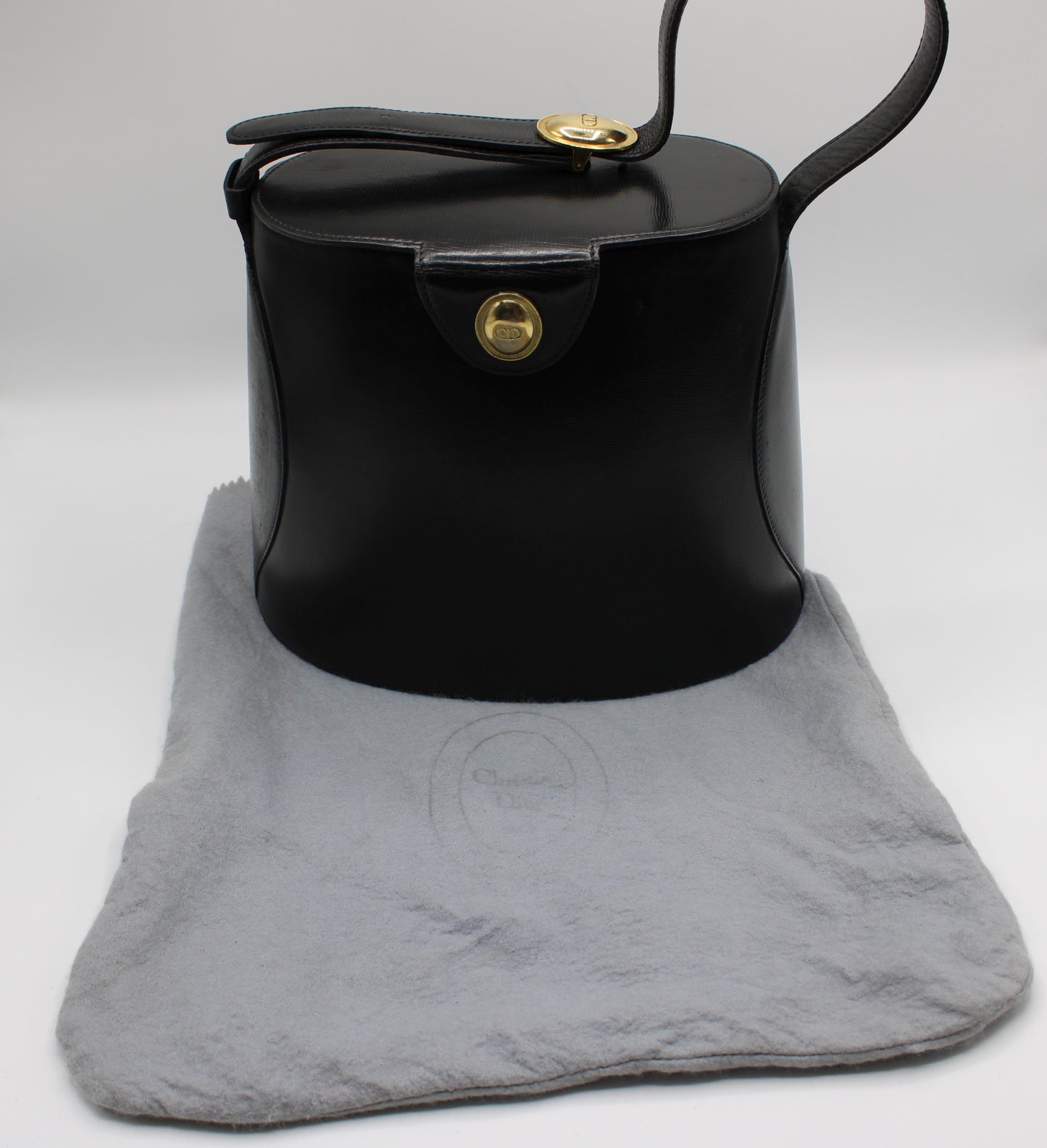 Christian Dior Gold Logo Accent Black Leather Handle Bag