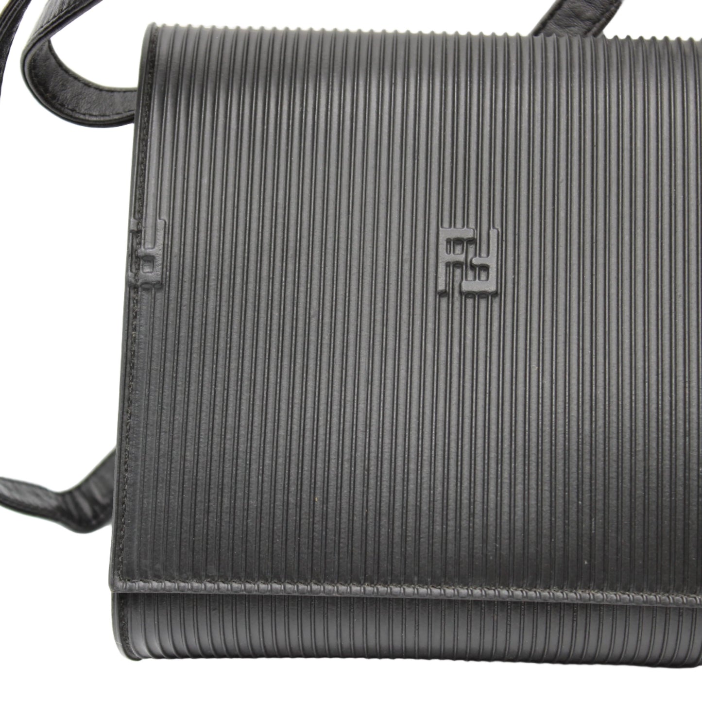 Fendi Black Leather Flap Embossed Logo Crossbody Bag