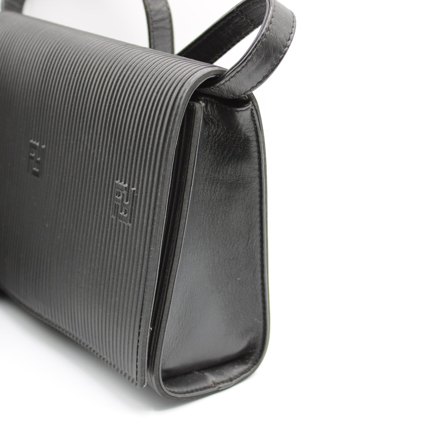 Fendi Black Leather Flap Embossed Logo Crossbody Bag