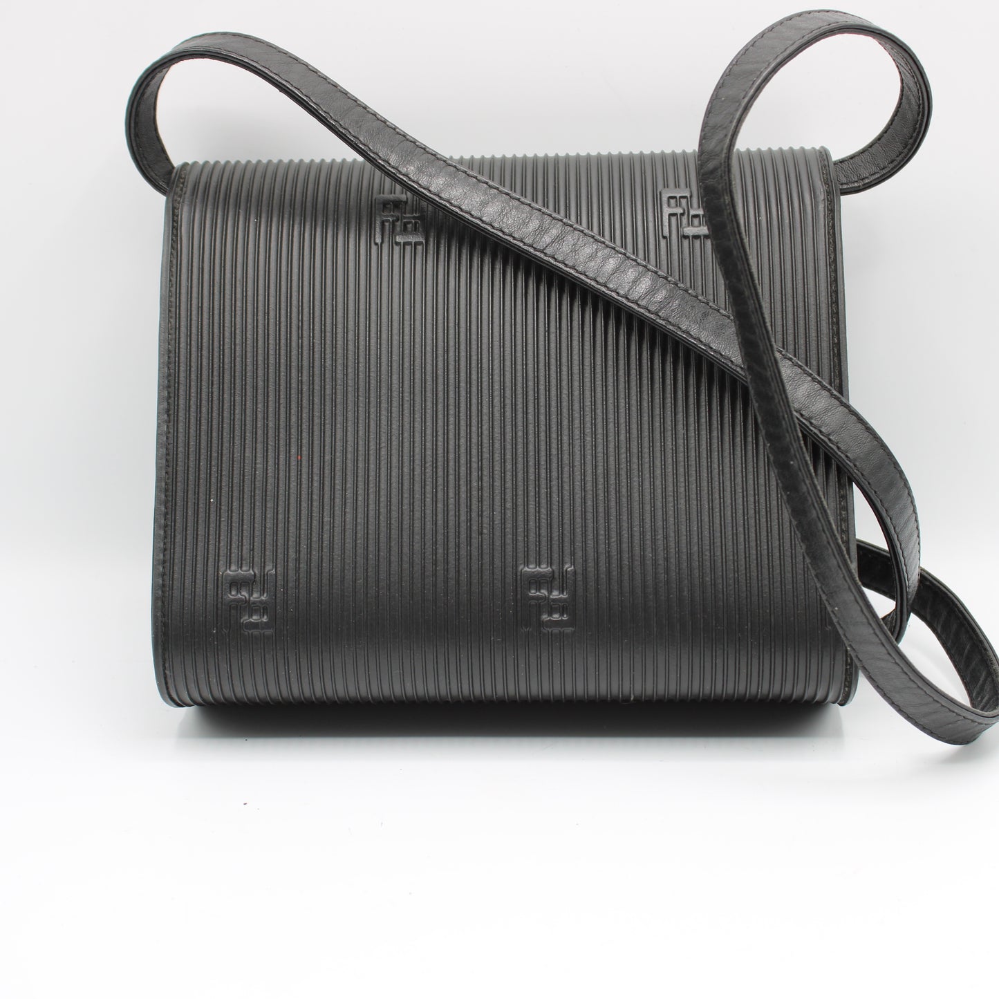 Fendi Black Leather Flap Embossed Logo Crossbody Bag