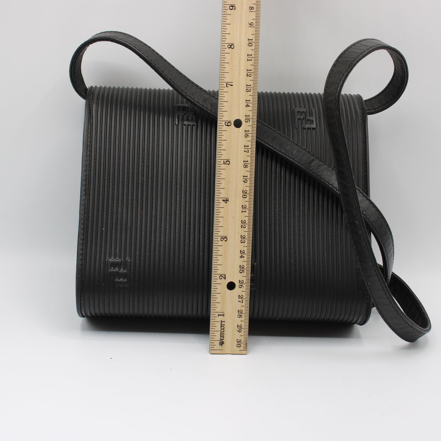 Fendi Black Leather Flap Embossed Logo Crossbody Bag