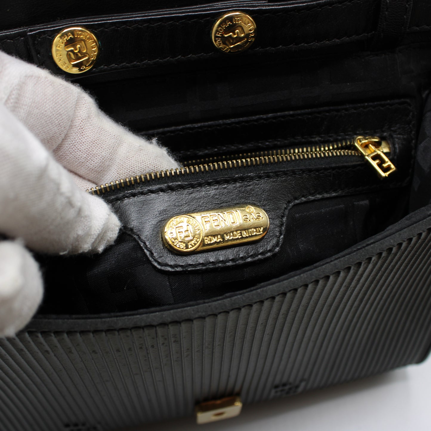 Fendi Black Leather Flap Embossed Logo Crossbody Bag