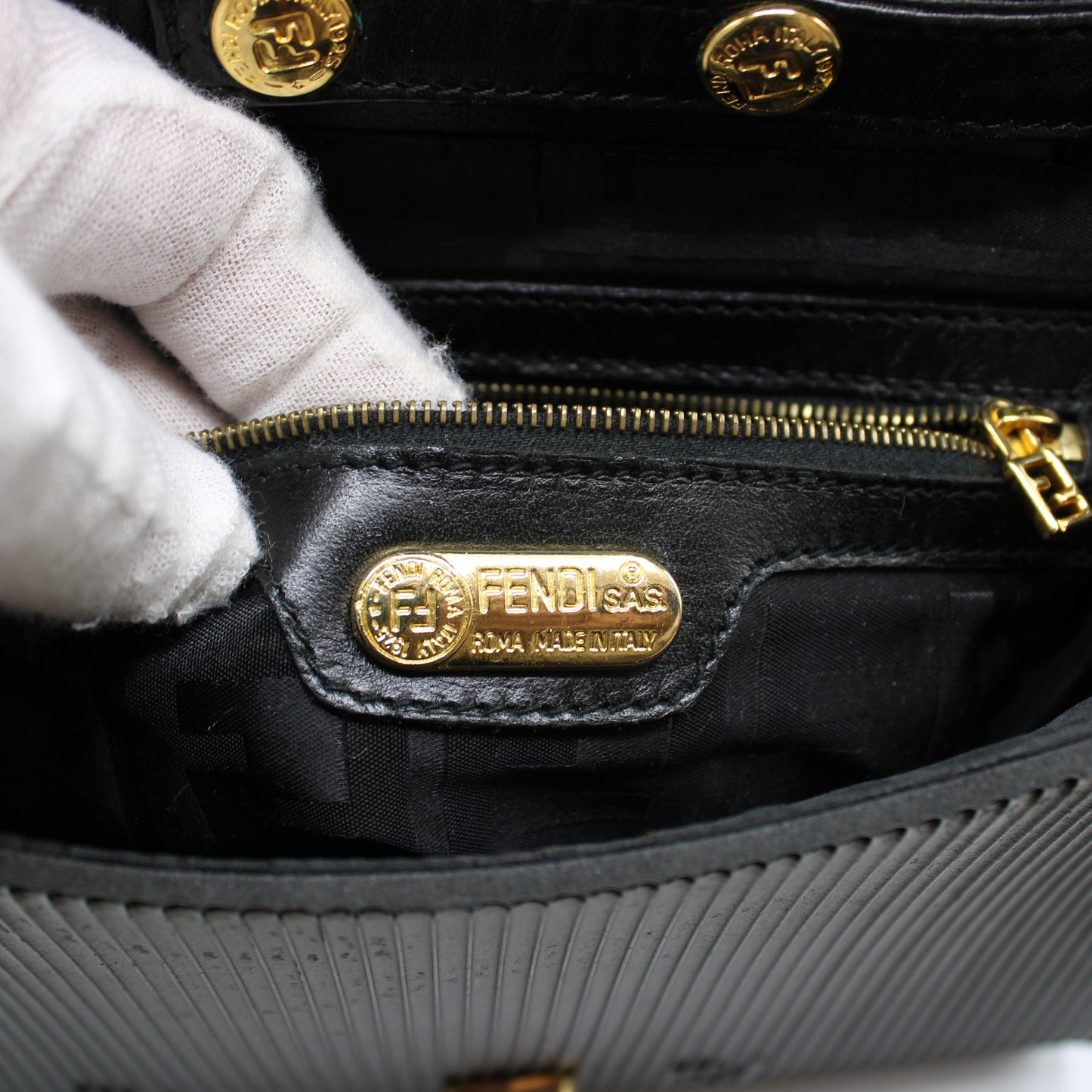 Fendi Black Leather Flap Embossed Logo Crossbody Bag
