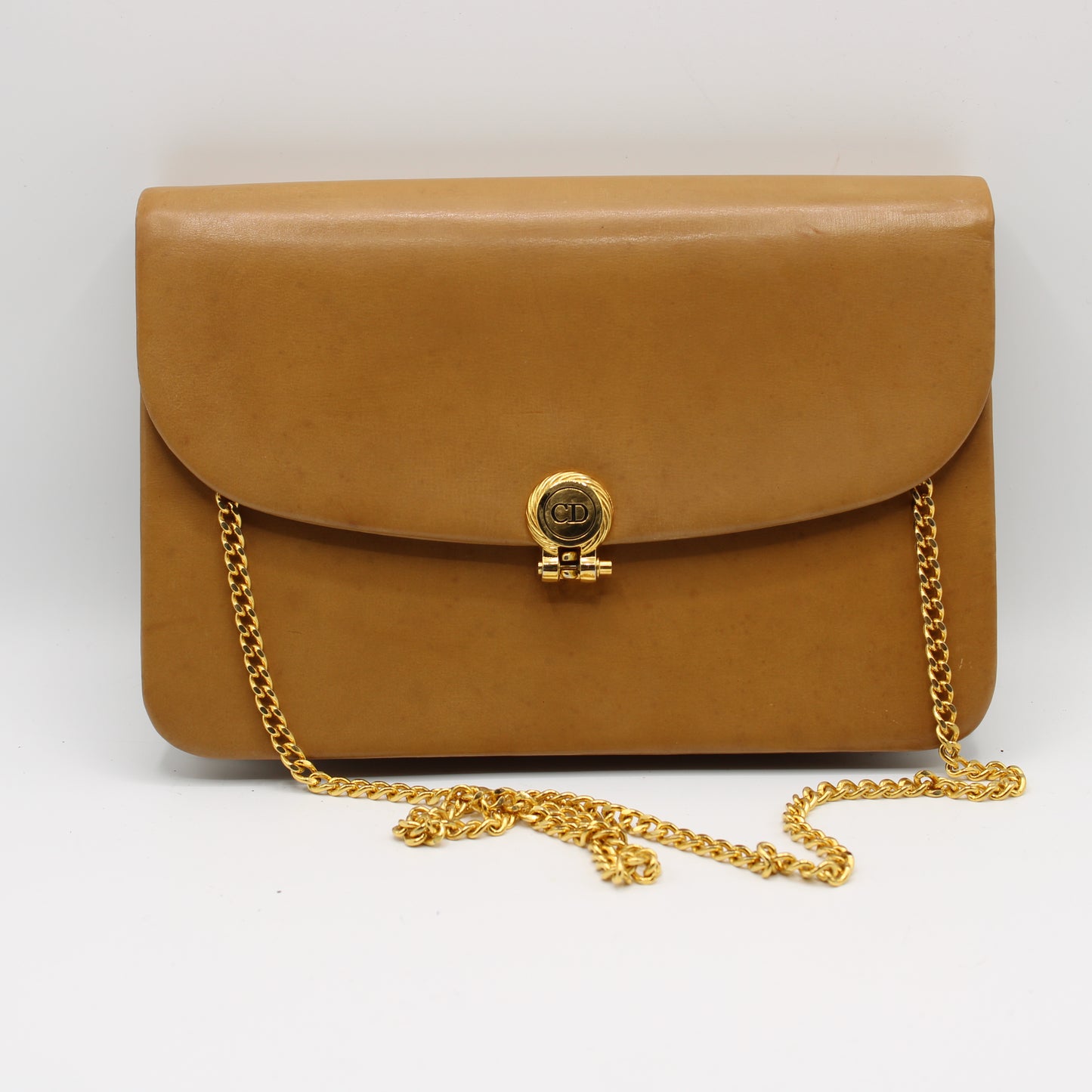 Dior Camel Brown Leather Chain Crossbody Bag