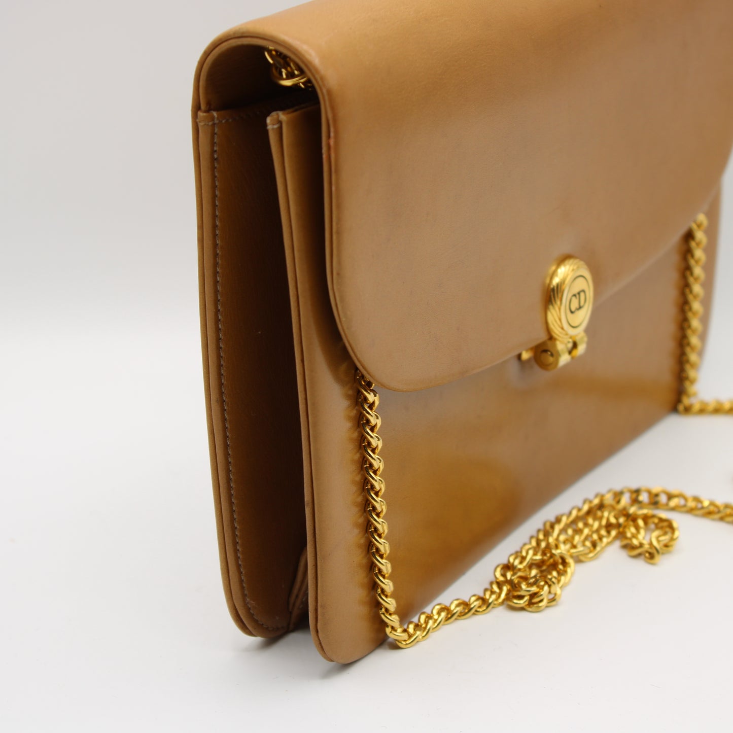 Dior Camel Brown Leather Chain Crossbody Bag