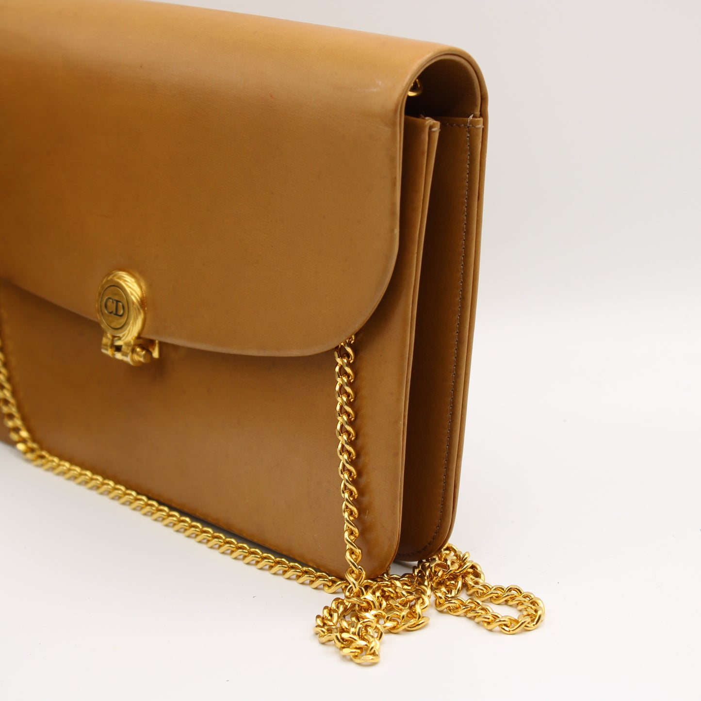 Dior Camel Brown Leather Chain Crossbody Bag