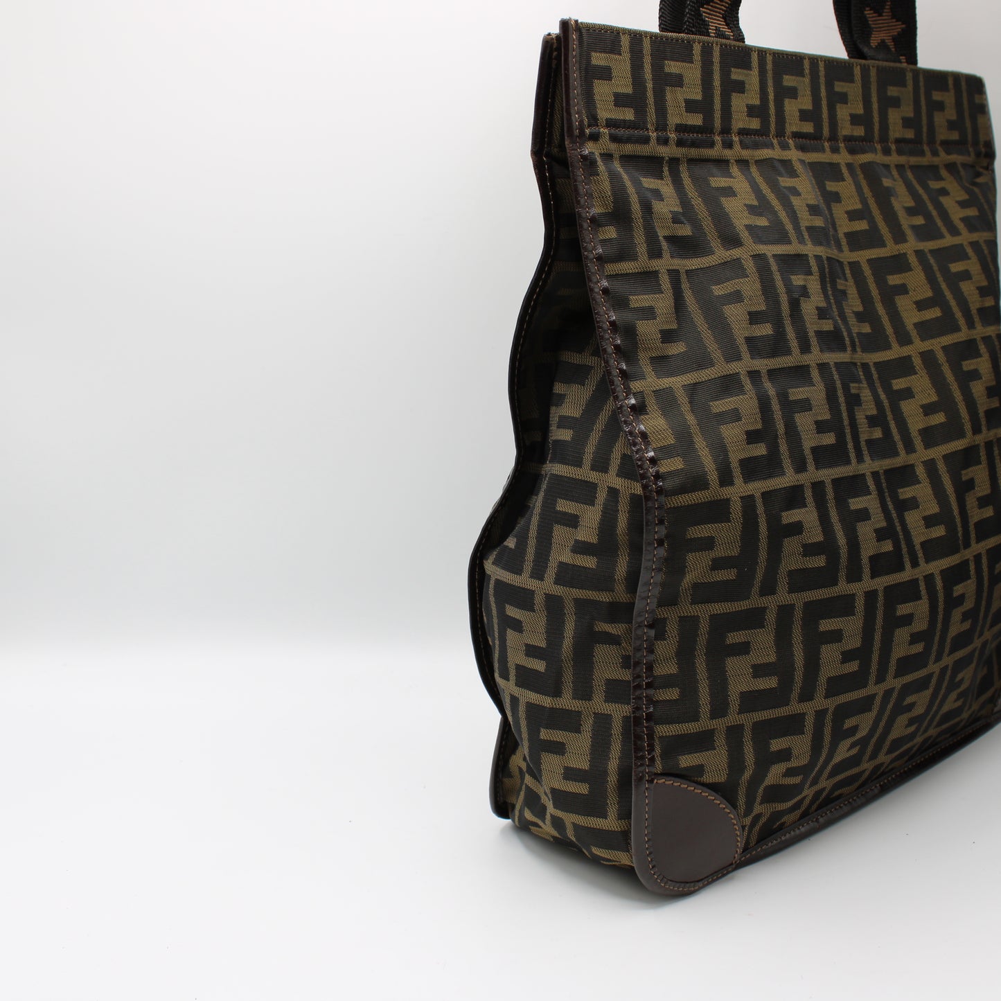 Fendi Brown Zucca Canvas Tote Bag with Leather Accents