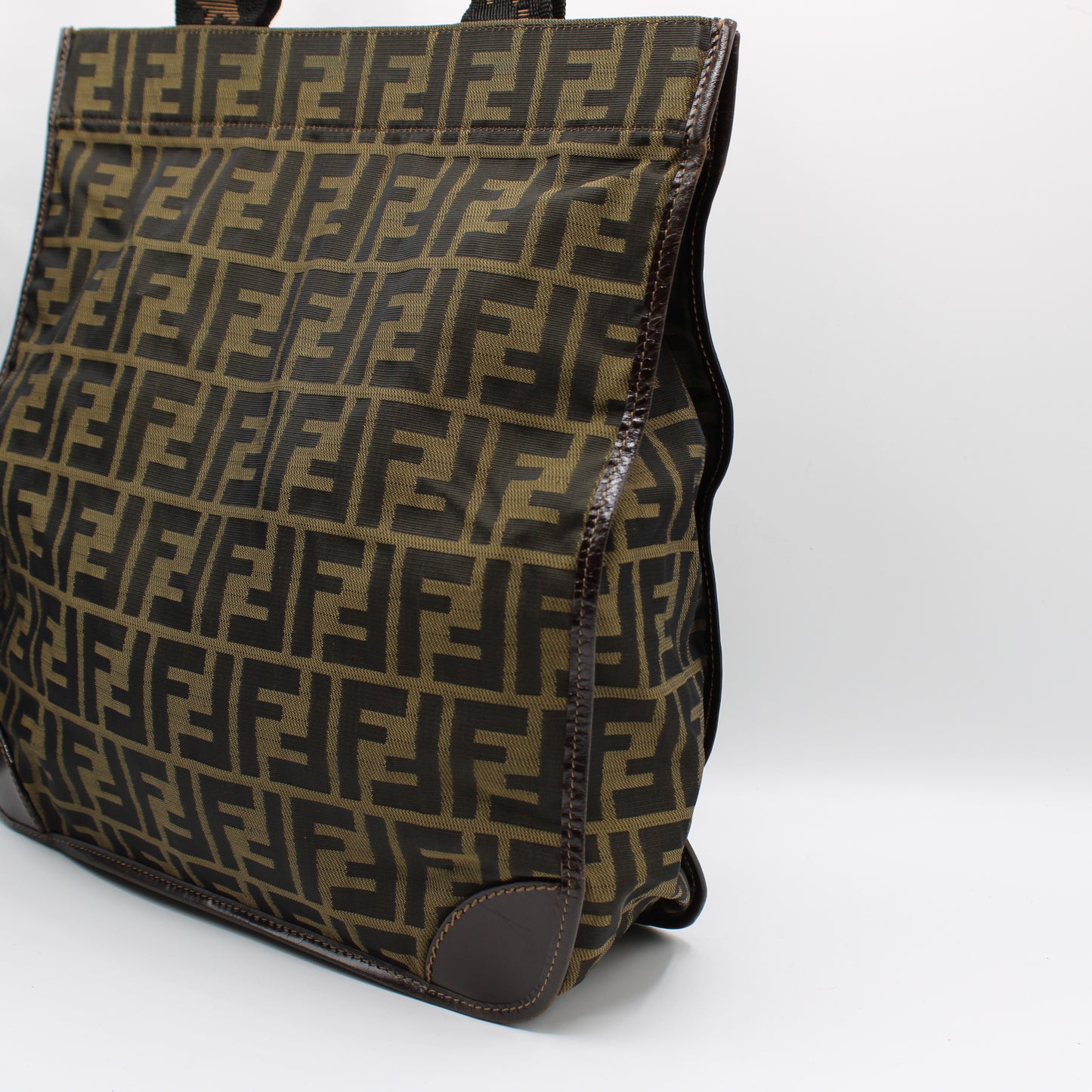 Fendi Brown Zucca Canvas Tote Bag with Leather Accents
