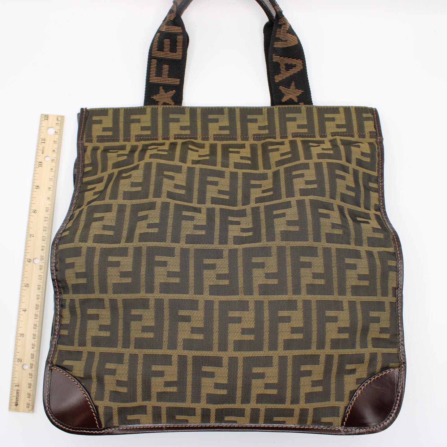 Fendi Brown Zucca Canvas Tote Bag with Leather Accents