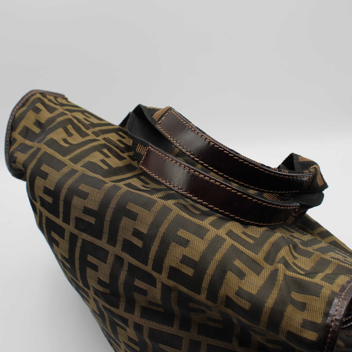 Fendi Brown Zucca Canvas Tote Bag with Leather Accents