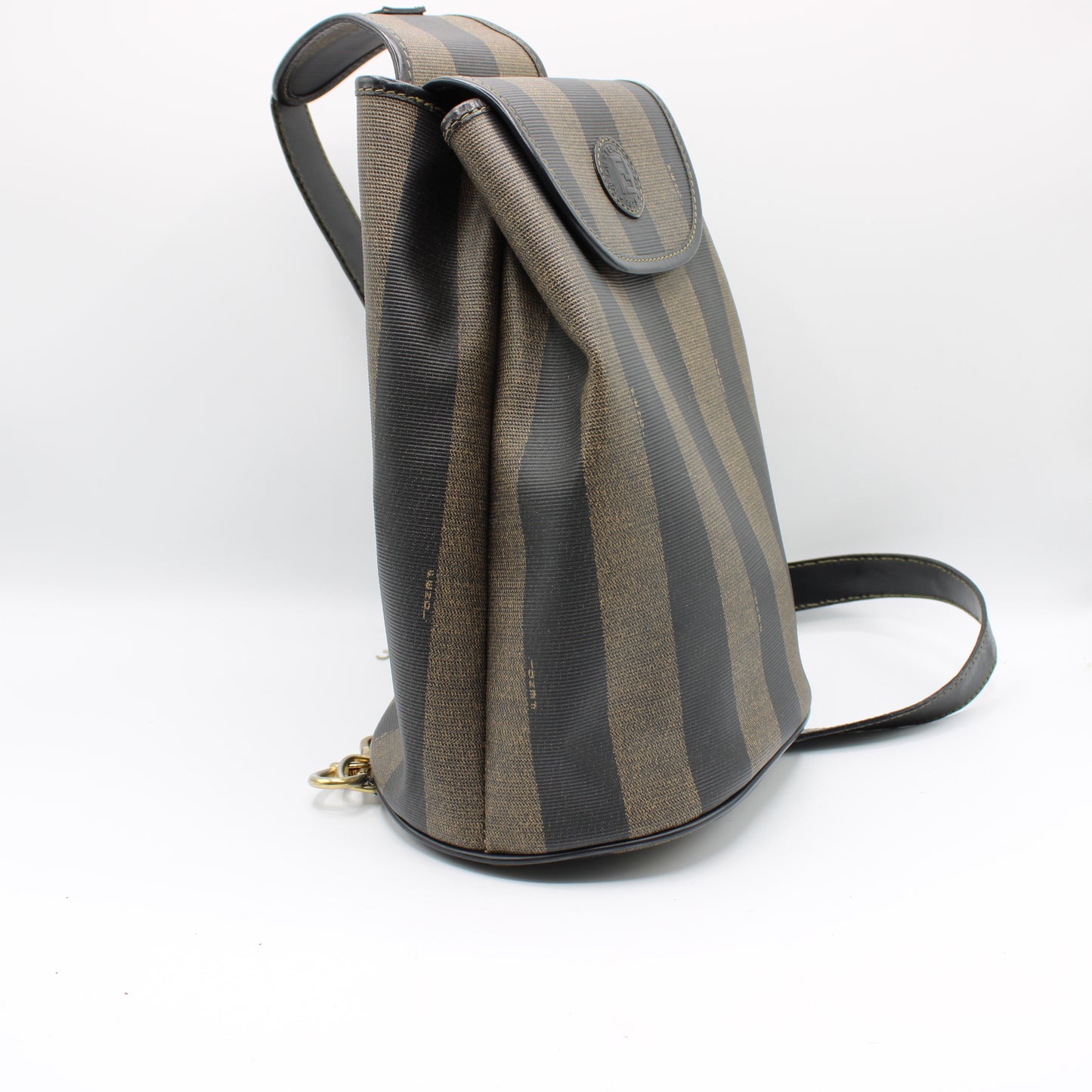 Fendi Pequin Striped Sling Bag Adjustable Shoulder Strap Leather Trim