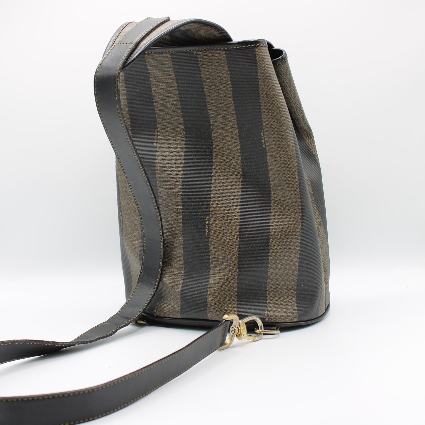 Fendi Pequin Striped Sling Bag Adjustable Shoulder Strap Leather Trim