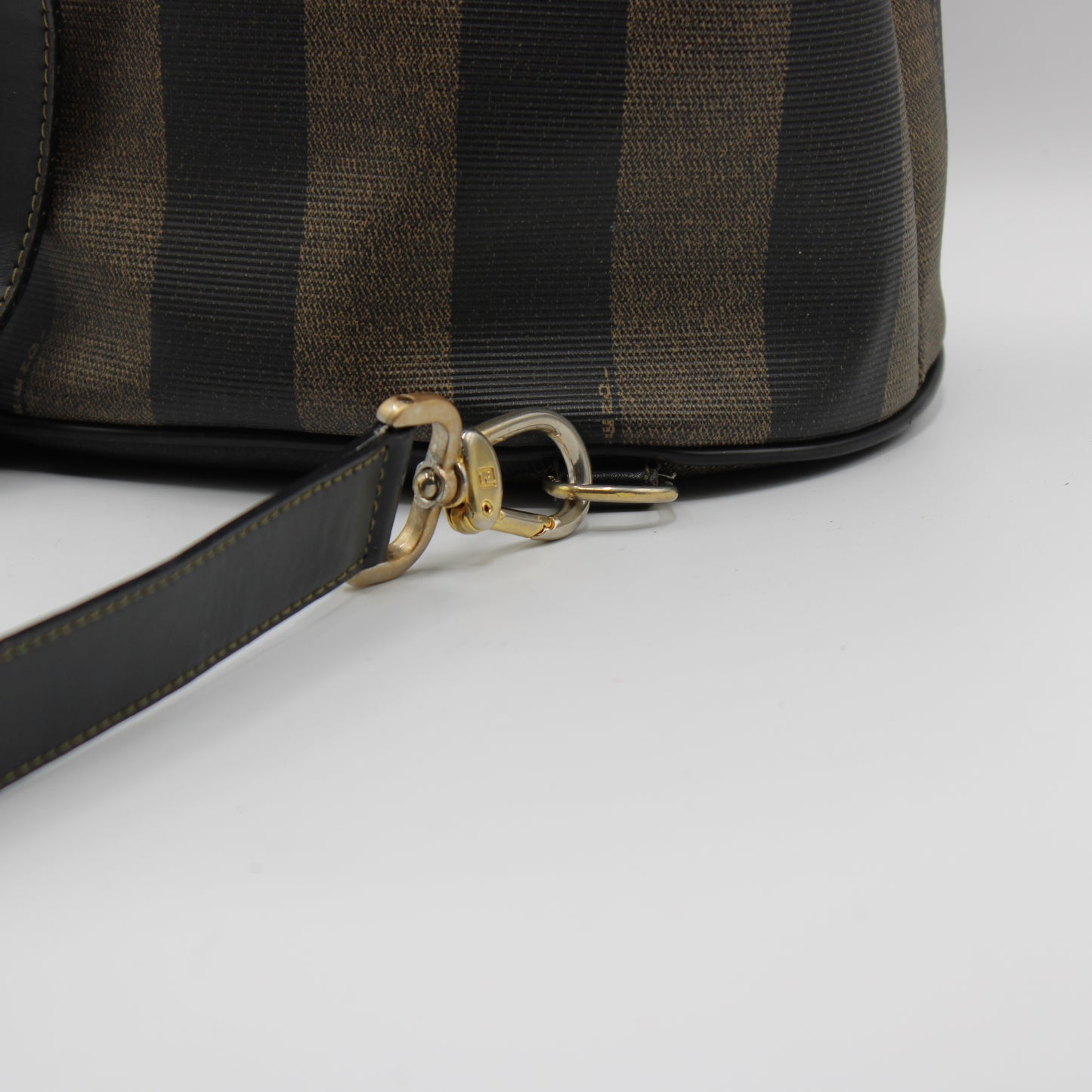 Fendi Pequin Striped Sling Bag Adjustable Shoulder Strap Leather Trim