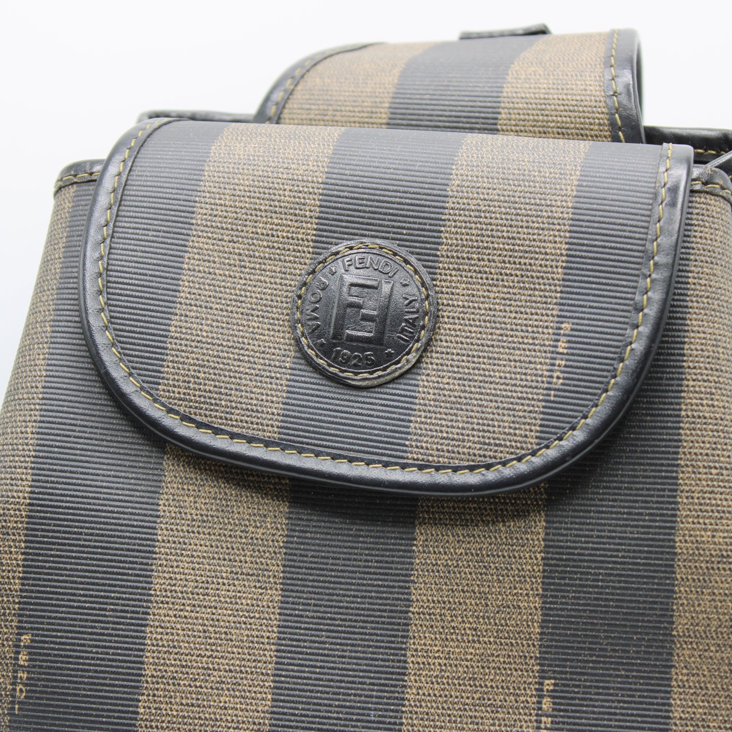 Fendi Pequin Striped Sling Bag Adjustable Shoulder Strap Leather Trim