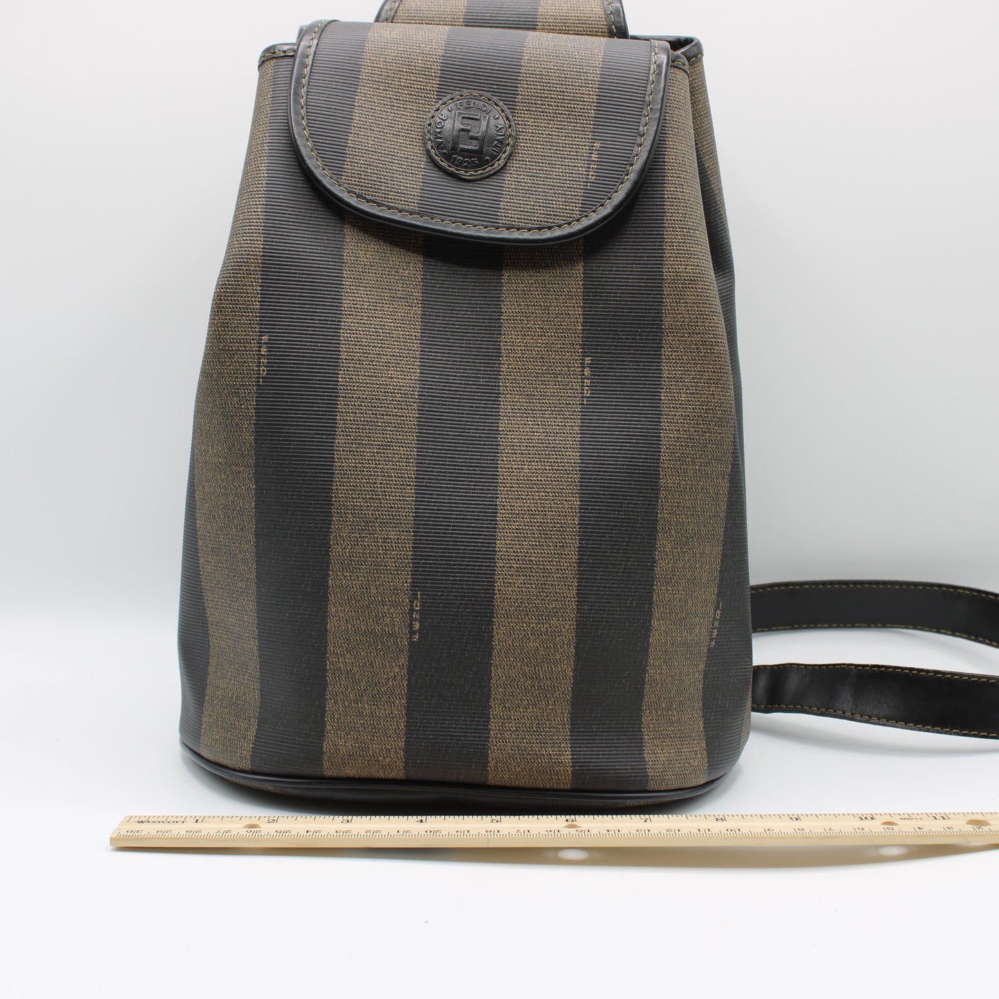Fendi Pequin Striped Sling Bag Adjustable Shoulder Strap Leather Trim