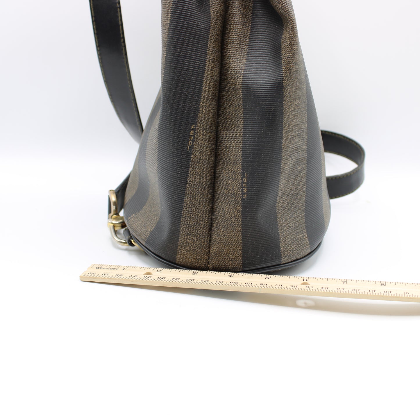 Fendi Pequin Striped Sling Bag Adjustable Shoulder Strap Leather Trim