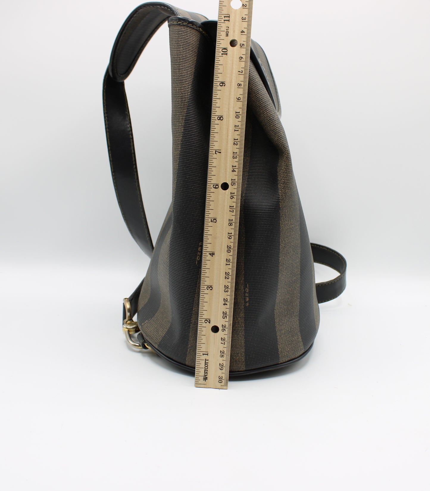 Fendi Pequin Striped Sling Bag Adjustable Shoulder Strap Leather Trim