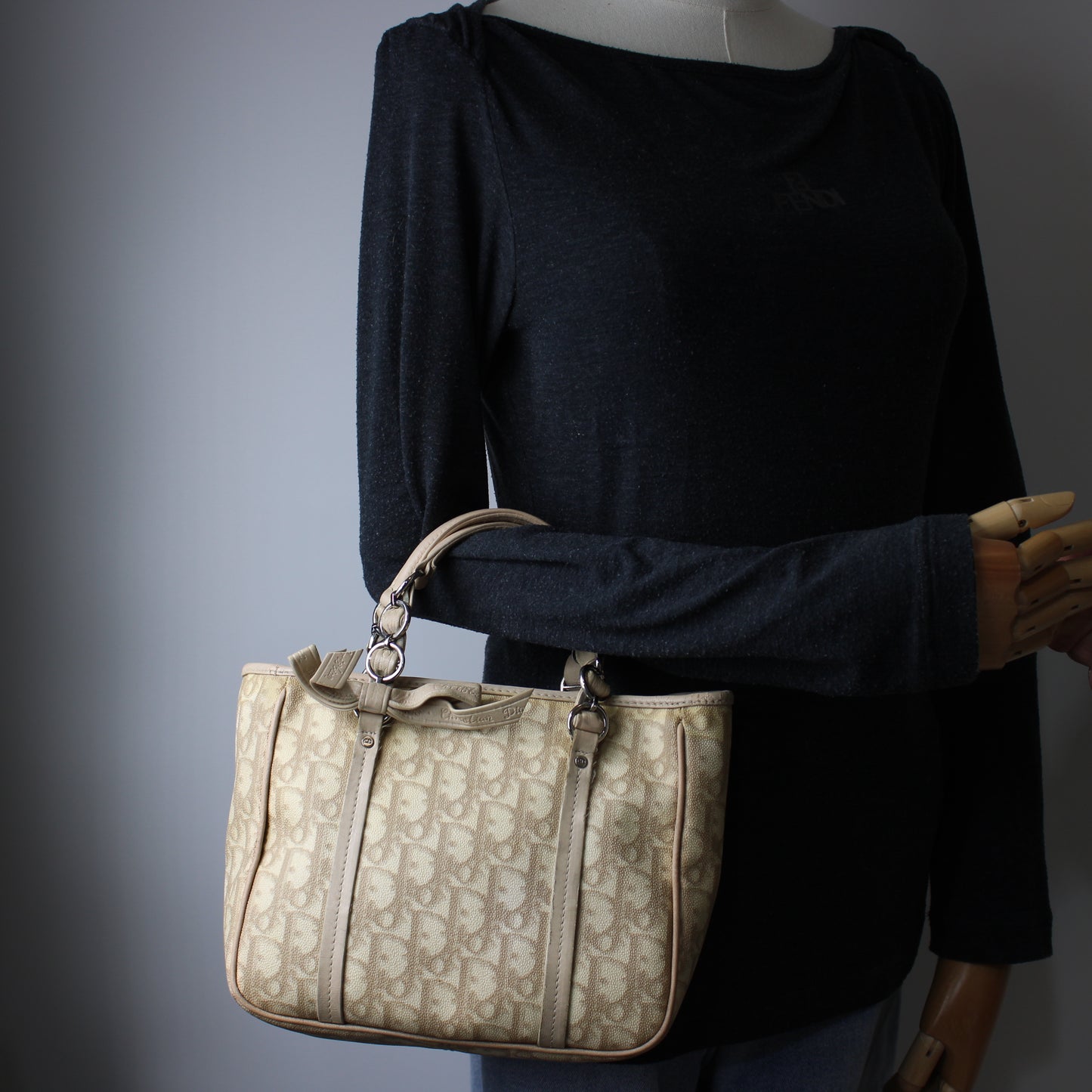 Christian Dior Beige Romantique Pattern Mini Tote Bag