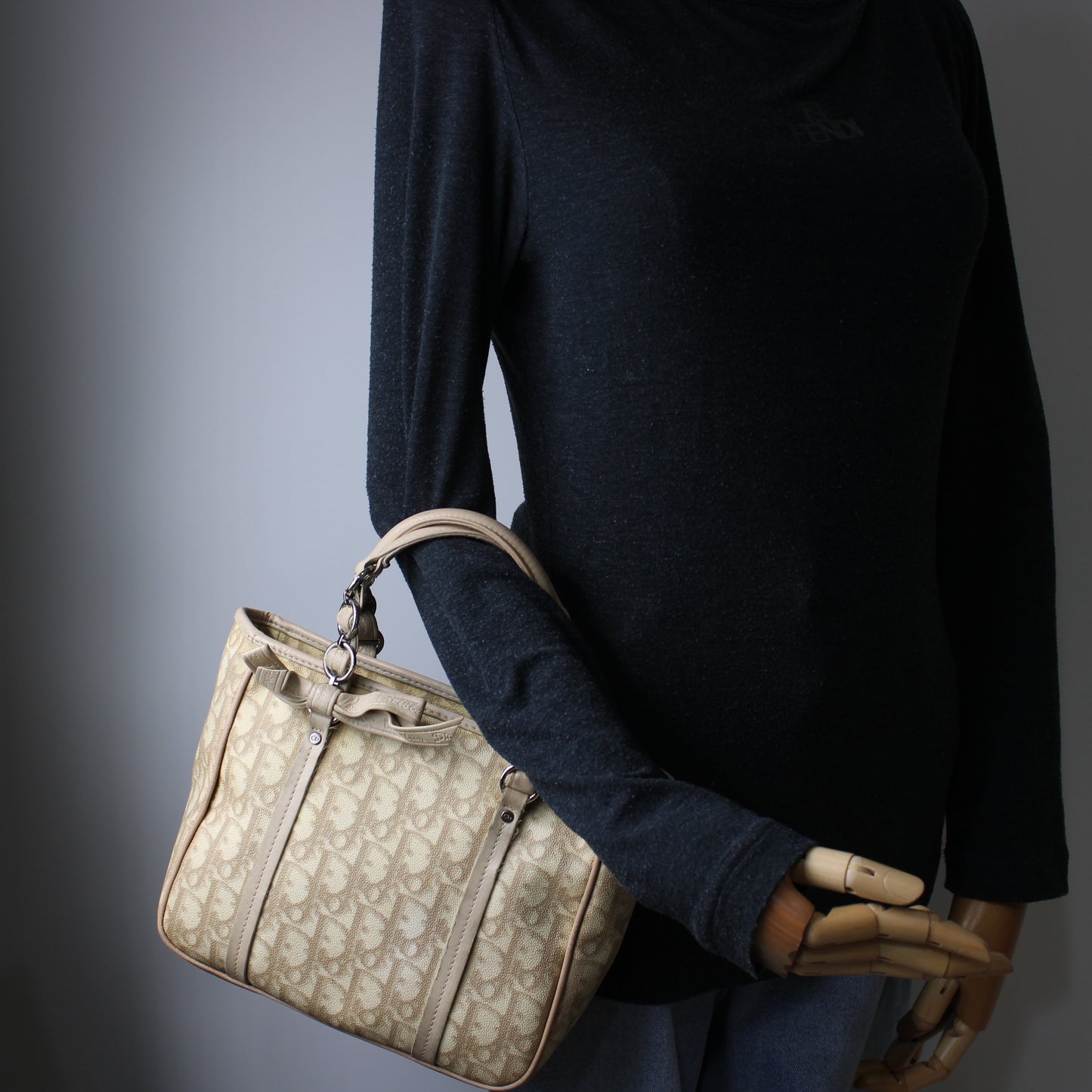 Christian Dior Beige Romantique Pattern Mini Tote Bag